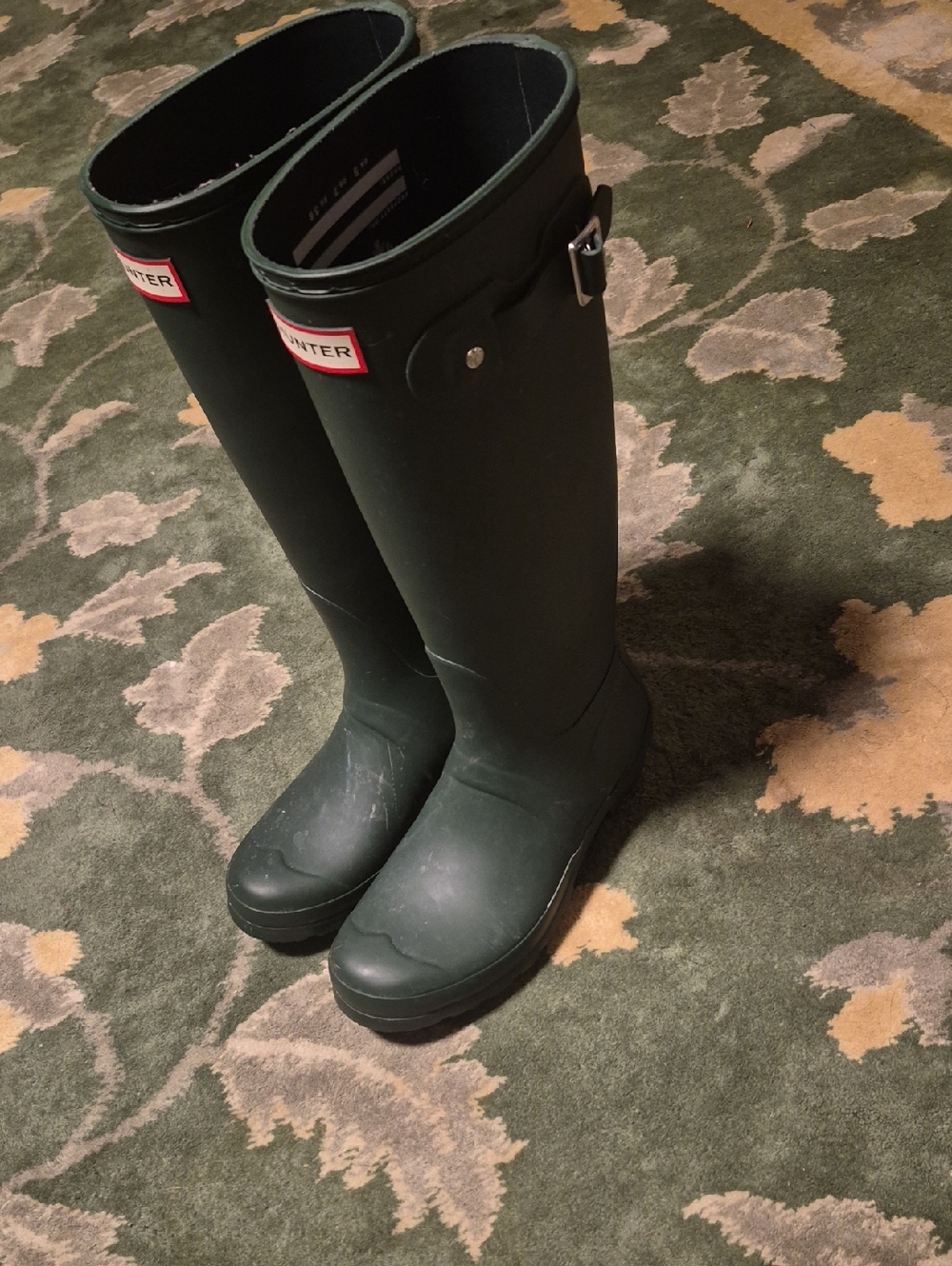 Hunter Dark Green Knee-High Rubber Boots with Buckle